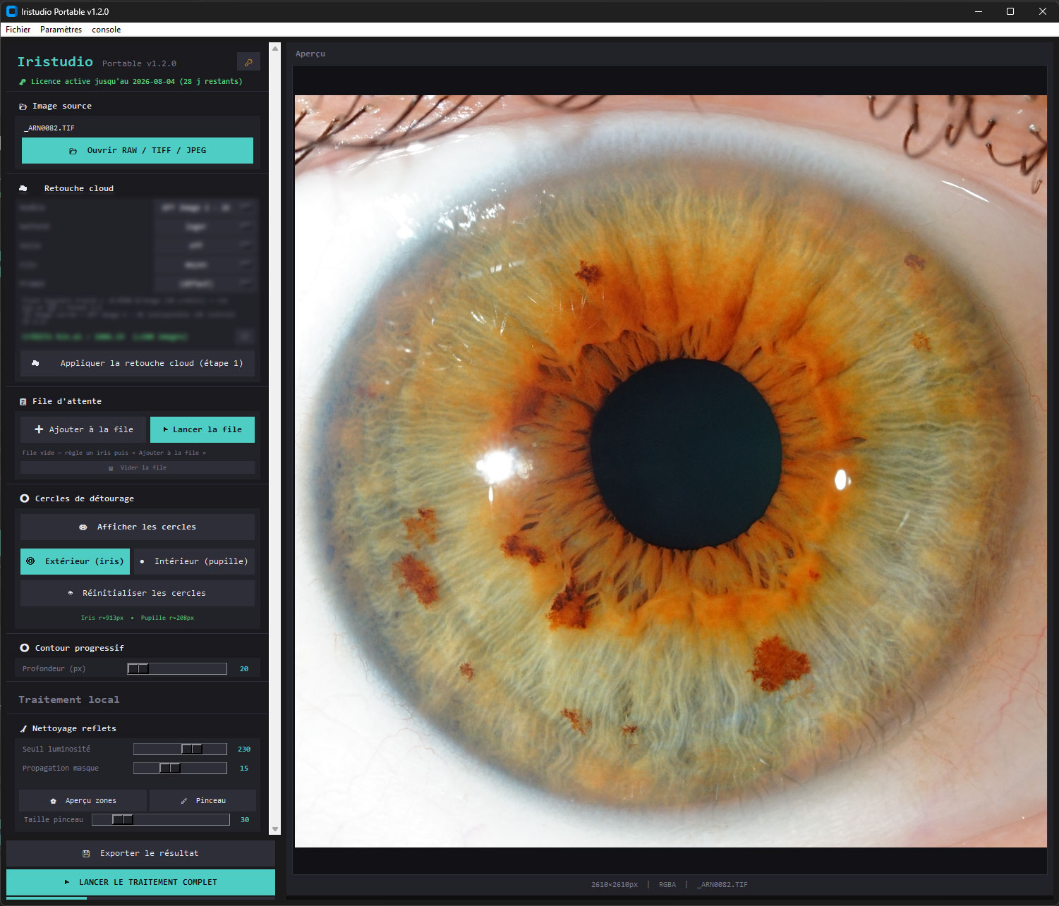 Iris brut chargé dans le logiciel Iristudio